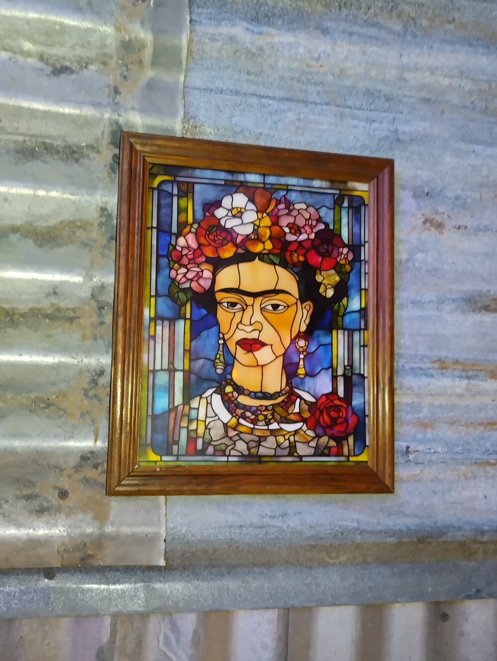Frida Mexican Folk Art Stained Glass Style Framed Art Print By Neon Nicho